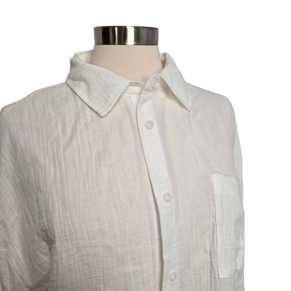 RSQ White 100% Cotton Button Down Shirt XL Pocket Top Beach Cover Up Resortwear - Picture 2 of 10